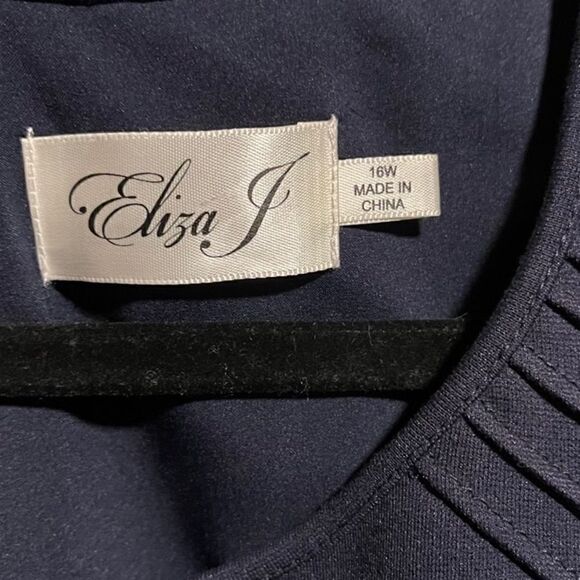 Eliza J- Women’s Navy Blue Fit Flare Stretch Short Sleeve Knee Length Dress, 16W - Picture 3 of 7